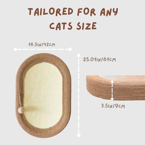 Moyeelan السيزال خدش القط مع الكرة المتدلية، 3 في 1 وسادة سرير خدش البيضاوي للقطط للقطط في الأماكن المغلقة، صالة خدش كبيرة ودائمة للقطط، سرير صالة مضاد للانزلاق ومتين للخدش للقطط in Kuwait