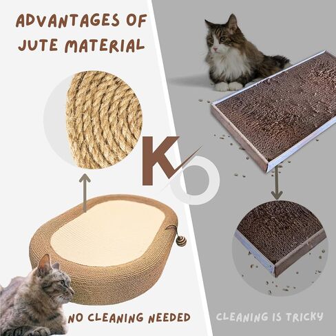 Moyeelan السيزال خدش القط مع الكرة المتدلية، 3 في 1 وسادة سرير خدش البيضاوي للقطط للقطط في الأماكن المغلقة، صالة خدش كبيرة ودائمة للقطط، سرير صالة مضاد للانزلاق ومتين للخدش للقطط in Kuwait