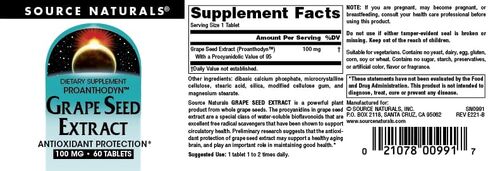 Source Naturals Grape Seed Extract, Proanthodyn 100 mg Antioxidant Protection & Supports Healthy Aging Brain - 30 Tablets in Saudi Arabia