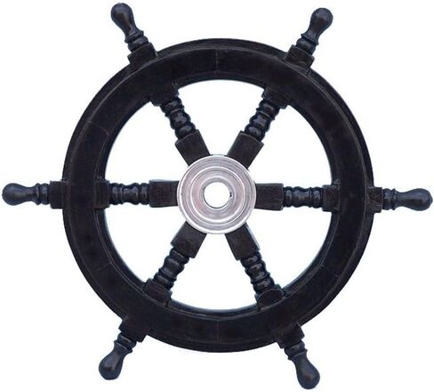 Hampton Nautical Deluxe Class Wood and Brass Decorative Ship Wheel 24" - Nautical Home Decoration Gifts in Kuwait