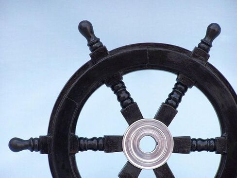 Hampton Nautical Deluxe Class Wood and Brass Decorative Ship Wheel 24" - Nautical Home Decoration Gifts in Kuwait