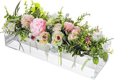 مزهرية زهرة أكريليك مستطيلة مقاس 11.8 سم من Hmdivor، 12 فتحة، قطعة مركزية من الزهور الشفافة لديكور المنزل وطاولة الطعام في الزفاف in Kuwait