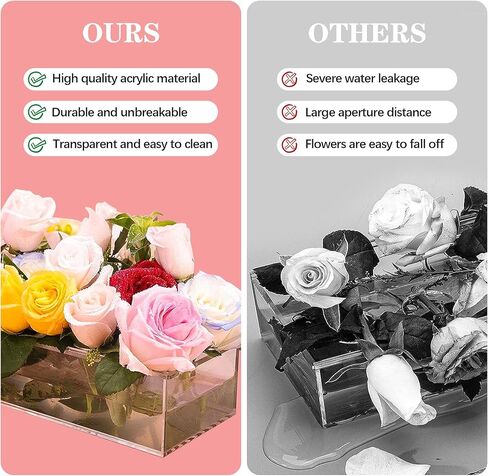 مزهرية زهرة أكريليك مستطيلة مقاس 11.8 سم من Hmdivor، 12 فتحة، قطعة مركزية من الزهور الشفافة لديكور المنزل وطاولة الطعام في الزفاف in Kuwait