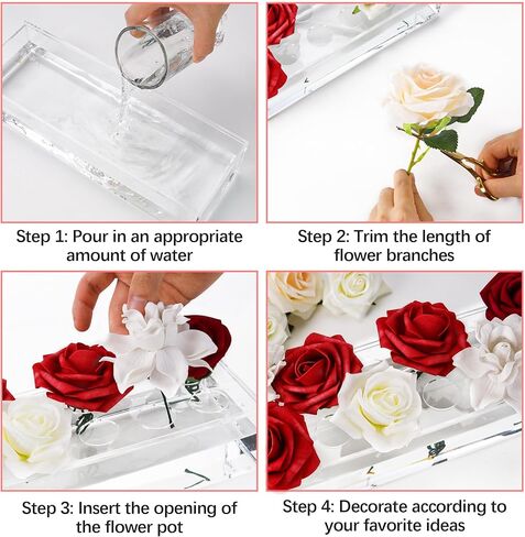 مزهرية زهرة أكريليك مستطيلة مقاس 11.8 سم من Hmdivor، 12 فتحة، قطعة مركزية من الزهور الشفافة لديكور المنزل وطاولة الطعام في الزفاف in Kuwait