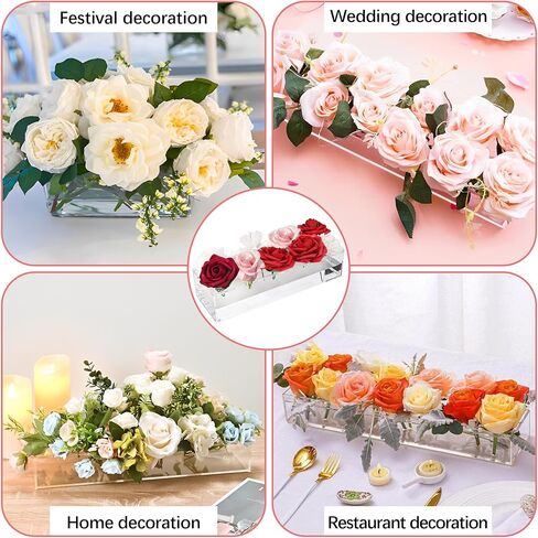 مزهرية زهرة أكريليك مستطيلة مقاس 11.8 سم من Hmdivor، 12 فتحة، قطعة مركزية من الزهور الشفافة لديكور المنزل وطاولة الطعام في الزفاف in Kuwait