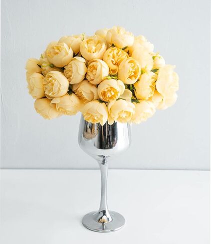 Billibobbi Artificial Flowers with vase, Table Centerpieces for Dining Room, Faux Roses Flowers Arrangements in Vase, Home Tray Vanity Nightstand Hotel Decor，Yellow in Saudi Arabia