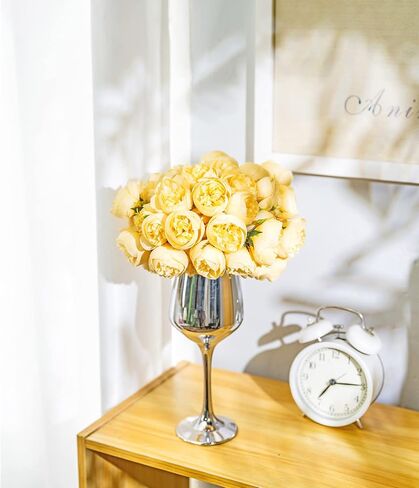 Billibobbi Artificial Flowers with vase, Table Centerpieces for Dining Room, Faux Roses Flowers Arrangements in Vase, Home Tray Vanity Nightstand Hotel Decor，Yellow in Saudi Arabia