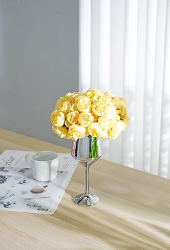 Billibobbi Artificial Flowers with vase, Table Centerpieces for Dining Room, Faux Roses Flowers Arrangements in Vase, Home Tray Vanity Nightstand Hotel Decor，Yellow in Saudi Arabia