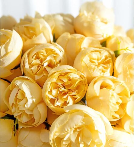 Billibobbi Artificial Flowers with vase, Table Centerpieces for Dining Room, Faux Roses Flowers Arrangements in Vase, Home Tray Vanity Nightstand Hotel Decor，Yellow in Saudi Arabia
