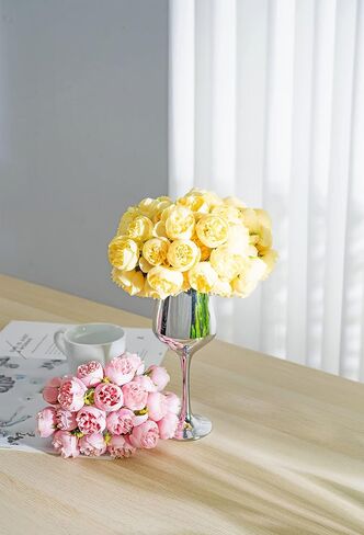 Billibobbi Artificial Flowers with vase, Table Centerpieces for Dining Room, Faux Roses Flowers Arrangements in Vase, Home Tray Vanity Nightstand Hotel Decor，Yellow in Saudi Arabia