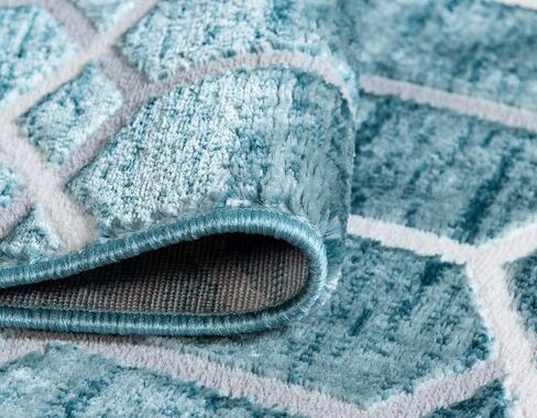 Rugs.com سجادة مجموعة Lattice Trellis - سجادة زرقاء منخفضة الوبر بطول 10 أقدام مثالية للممرات والمداخل in Kuwait