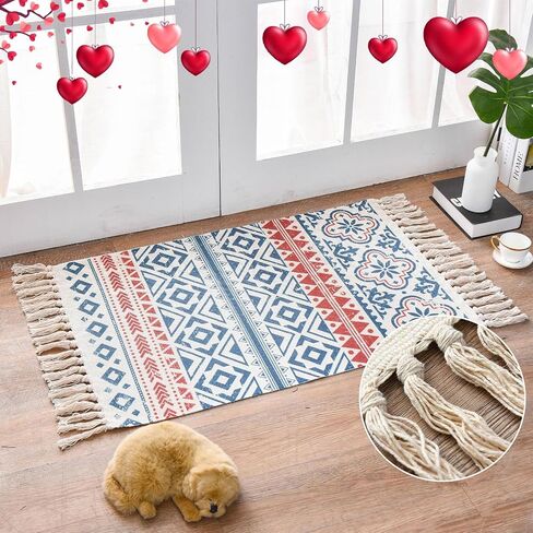 سجاد YRXRUS Valentine Day Boho Area Rugs، سجاد قطني لديكور الغرفة، سجاد شرابة، 23.6 × 35.4 بوصة للحفلات، المعيشة، غرفة النوم، غرفة الغسيل، المطبخ، ديكور المنزل المدخل in Saudi Arabia