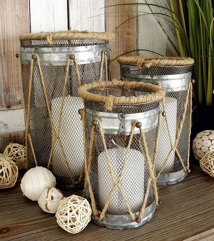 Deco 79 Metal Lantern with Intricate Scroll Work, Set of 2 12", 9"H, Beige in Kuwait