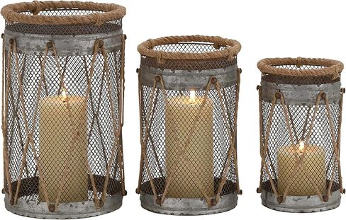 Deco 79 Metal Lantern with Intricate Scroll Work, Set of 2 12", 9"H, Beige in Kuwait