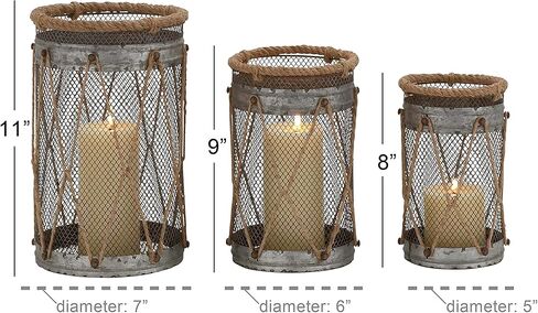 Deco 79 Metal Lantern with Intricate Scroll Work, Set of 2 12", 9"H, Beige in Kuwait
