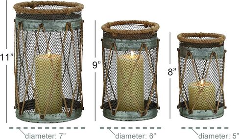 Deco 79 Metal Lantern with Intricate Scroll Work, Set of 2 12", 9"H, Beige in Kuwait