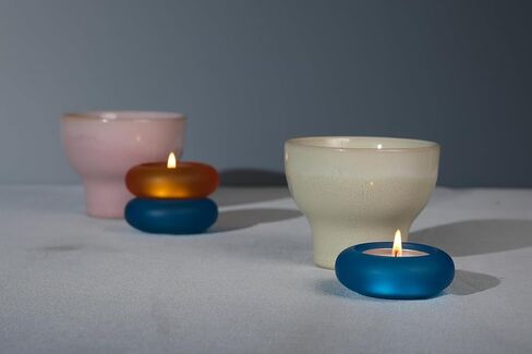 Handmade Decorative Pebble Tealight Candle Holders Set of 2 - Handcrafted Home Decor Accent for Calming Earthy Aesthetic Black Blue Matte Finish Resin Diameter 2.6 inches in Kuwait