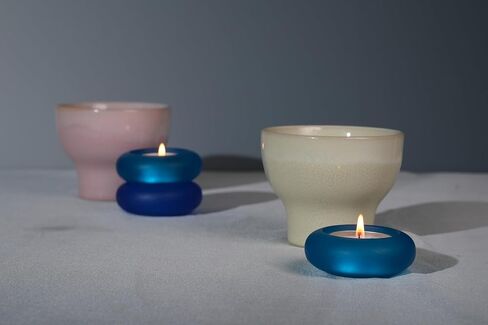 Handmade Decorative Pebble Tealight Candle Holders Set of 2 - Handcrafted Home Decor Accent for Calming Earthy Aesthetic Black Blue Matte Finish Resin Diameter 2.6 inches in Kuwait