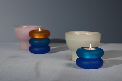 Handmade Decorative Pebble Tealight Candle Holders Set of 2 - Handcrafted Home Decor Accent for Calming Earthy Aesthetic Black Blue Matte Finish Resin Diameter 2.6 inches in Kuwait