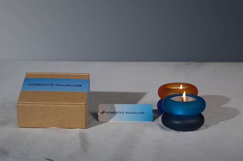 Handmade Decorative Pebble Tealight Candle Holders Set of 2 - Handcrafted Home Decor Accent for Calming Earthy Aesthetic Black Blue Matte Finish Resin Diameter 2.6 inches in Kuwait