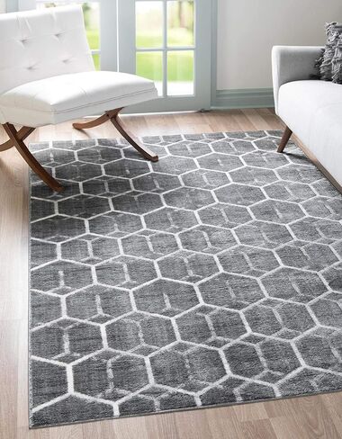 Rugs.com Lattice Trellis Collection Rug – 10 Ft Runner Blue Low-Pile Rug Perfect for Hallways, Entryways in Kuwait