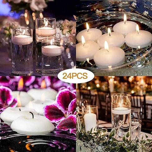 RYGufamizi 3 inches Floating Candles, White odorless Floating Wax, Used for Cylindrical vases, centerpieces for Candlelight Weddings, Parties, Swimming Pools, and Vacations (24 pcs) in Kuwait