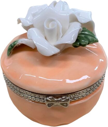 الفنون القيمة صندوق حلي من البورسلين بتصميم ورود بيضاء، قطر 2 انش (خوخي) in Kuwait