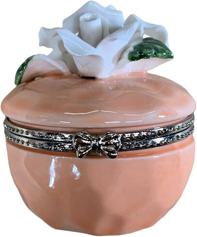 الفنون القيمة صندوق حلي من البورسلين بتصميم ورود بيضاء، قطر 2 انش (خوخي) in Kuwait