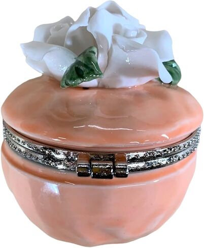 الفنون القيمة صندوق حلي من البورسلين بتصميم ورود بيضاء، قطر 2 انش (خوخي) in Kuwait