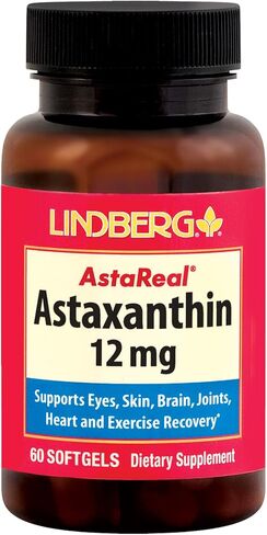 Lindberg Astaxanthin 12 Mg With Extra Virgin Olive Oil, Astareal Brand, 60 Softgels (99-193) in Kuwait