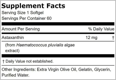 Lindberg Astaxanthin 12 Mg With Extra Virgin Olive Oil, Astareal Brand, 60 Softgels (99-193) in Kuwait
