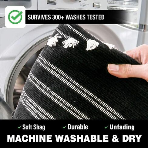 Boho Kitchen Rugs,2'x4.3' Washable Black Bathroom Rug Runner, Cotton Woven Tassels Diamond Soft Indoor Mat Hallways Carpet for Laundry Entryway in Kuwait