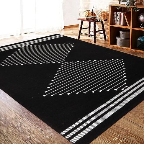 Boho Kitchen Rugs,2'x4.3' Washable Black Bathroom Rug Runner, Cotton Woven Tassels Diamond Soft Indoor Mat Hallways Carpet for Laundry Entryway in Kuwait
