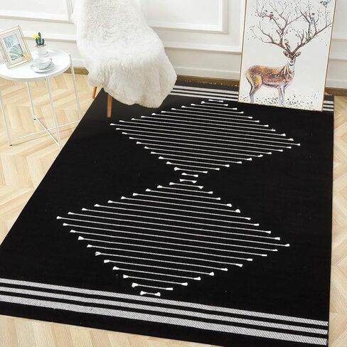 Boho Kitchen Rugs,2'x4.3' Washable Black Bathroom Rug Runner, Cotton Woven Tassels Diamond Soft Indoor Mat Hallways Carpet for Laundry Entryway in Kuwait