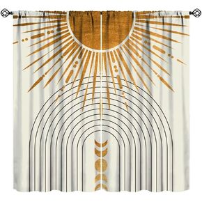 Boho Sun Curtains, Mid Century Abstract Arch Modern Moon Phase Minimalist Aesthetic Gold Print Blackout Window Treatments for Living Room Bedroom 42x45 Inch in Kuwait