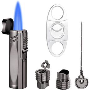 ولاعة شعلة السيجار، ولاعة نفاثة بوتان ثلاثية اللهب قابلة لاعادة الملء، اداة لتثقيب السيجار، محسن سحب السيجار، حامل سيجار، ولاعات الكل في واحد، قاطع سيجار، اكسسوارات سيجار، هدايا للرجال - الغاز غير in Kuwait