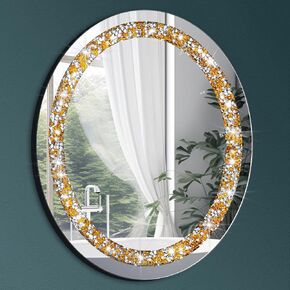 Kigley Oval Crystal Wall Mirror Gold Crushed Diamond Bathroom Mirror 20 x 16 Inch Decorative Mirror Frameless Glam Bling Vanity Mirror for Home Wall Decor Bedroom Living Room Entryway in Saudi Arabia