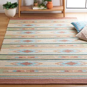 SAFAVIEH Cotton Kilim Collection Accent Rug - 4' x 6', Blue & Ivory, Handmade Southwestern Boho Tribal Cotton, Ideal for High Traffic Areas in Entryway, Living Room, Bedroom (KLC301M)