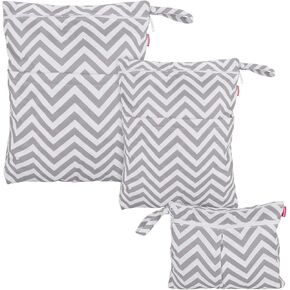 Damero 3pcs Travel Wet and Dry Bag Organizer with Handle for Cloth Diaper, Pumping Parts, Swimsuit and More, Easy to Grab and Go, Gray Chevron in Kuwait