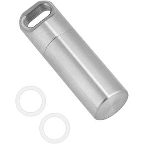 Pill Holders, Single Chamber Stainless Steel Waterproof Keychain Pill Case Survival Pill Bottle Box Organizer Container (L) Metal Pill Container in Kuwait