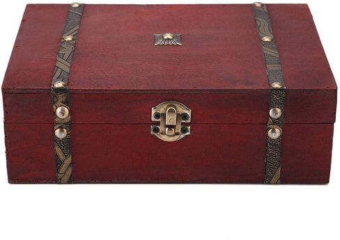 Treasure Box, Vintage Wooden Jewelry Storage Box with Metal Lock, Retro Antique Handmade Gift Case for Storing Pearl Chest, 8.5 x 5.7 x 2.6" in Saudi Arabia