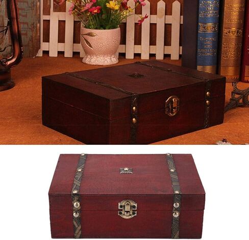 Treasure Box, Vintage Wooden Jewelry Storage Box with Metal Lock, Retro Antique Handmade Gift Case for Storing Pearl Chest, 8.5 x 5.7 x 2.6" in Saudi Arabia