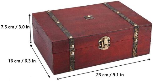 Treasure Box, Vintage Wooden Jewelry Storage Box with Metal Lock, Retro Antique Handmade Gift Case for Storing Pearl Chest, 8.5 x 5.7 x 2.6" in Saudi Arabia