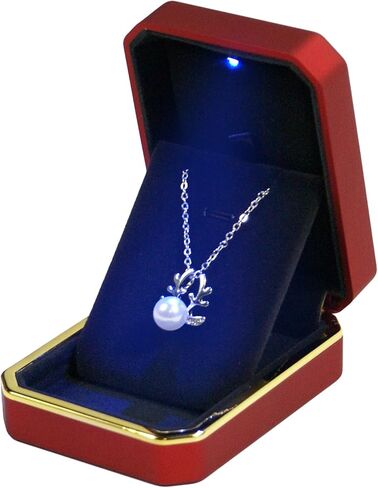 صندوق خاتم Smileshe للنساء والفتيات، صناديق مجوهرات مع ضوء LED، حقيبة حامل خاتم هدايا لحفلات الزفاف والخطوبة (صندوق الخاتم - أحمر داكن) in Kuwait