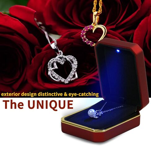 صندوق خاتم Smileshe للنساء والفتيات، صناديق مجوهرات مع ضوء LED، حقيبة حامل خاتم هدايا لحفلات الزفاف والخطوبة (صندوق الخاتم - أحمر داكن) in Kuwait