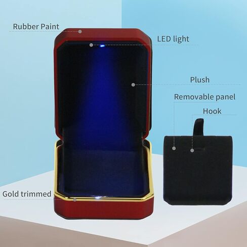 صندوق خاتم Smileshe للنساء والفتيات، صناديق مجوهرات مع ضوء LED، حقيبة حامل خاتم هدايا لحفلات الزفاف والخطوبة (صندوق الخاتم - أحمر داكن) in Kuwait