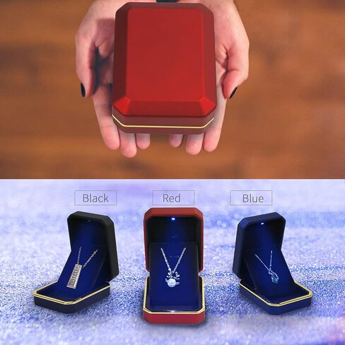 صندوق خاتم Smileshe للنساء والفتيات، صناديق مجوهرات مع ضوء LED، حقيبة حامل خاتم هدايا لحفلات الزفاف والخطوبة (صندوق الخاتم - أحمر داكن) in Kuwait