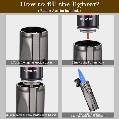 ولاعة شعلة السيجار، ولاعة نفاثة بوتان ثلاثية اللهب قابلة لاعادة الملء، اداة لتثقيب السيجار، محسن سحب السيجار، حامل سيجار، ولاعات الكل في واحد، قاطع سيجار، اكسسوارات سيجار، هدايا للرجال - الغاز غير in Kuwait