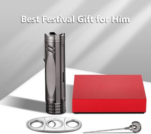 ولاعة شعلة السيجار، ولاعة نفاثة بوتان ثلاثية اللهب قابلة لاعادة الملء، اداة لتثقيب السيجار، محسن سحب السيجار، حامل سيجار، ولاعات الكل في واحد، قاطع سيجار، اكسسوارات سيجار، هدايا للرجال - الغاز غير in Kuwait