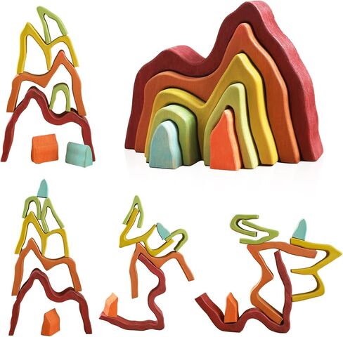JETMHH Wooden Tree Toys Balancing Stone Blocks | Wooden Sorting Stacking Balancing Stone Rocks for Toddlers 3+ | Lightweight Colorful Educational Toys (Forest) in Saudi Arabia
